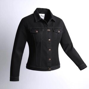 Hollister Distressed Black Denim Trucker Jacket Ripped Jean Coat‎ Women's Large